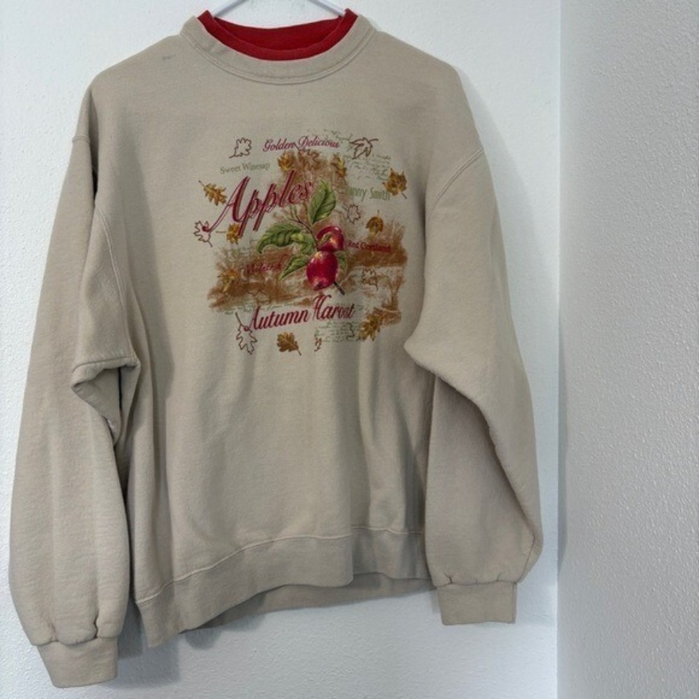 Vintage Jerzees Crewneck Sweatshirt Beige Long Sleeve Double Collar Size L